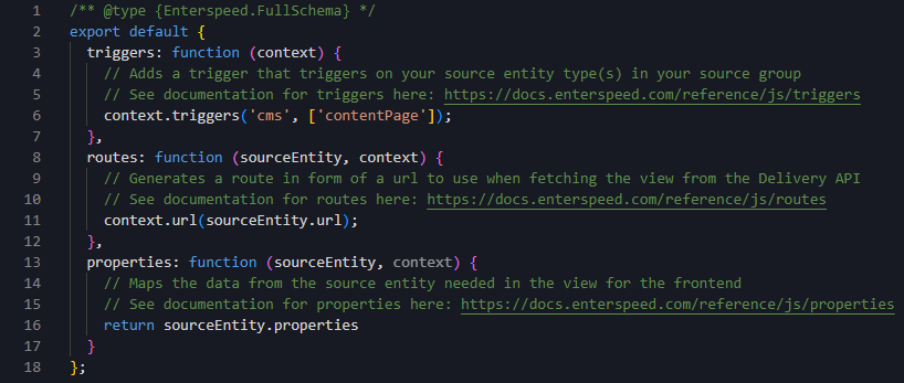 Screenshot JavaScript schemas comments