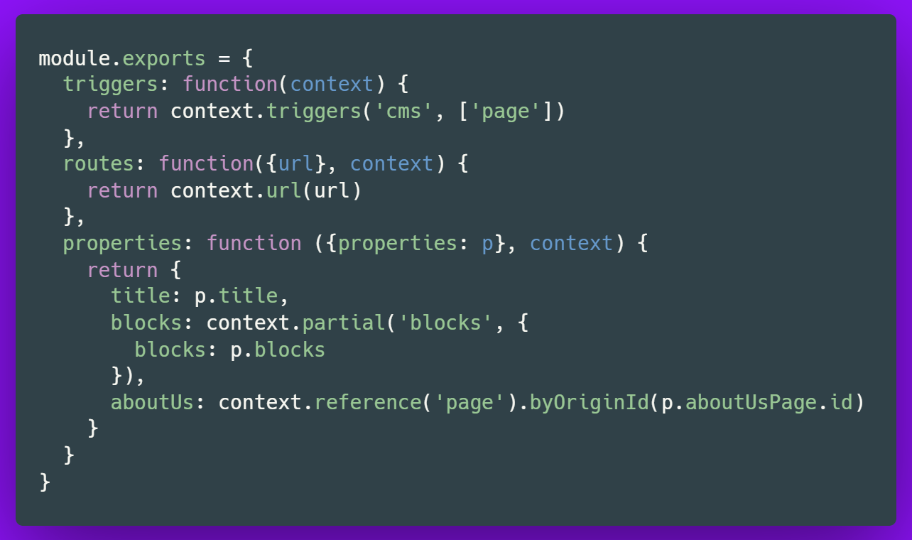 Code dump of JavaScript Schema in Enterspeed