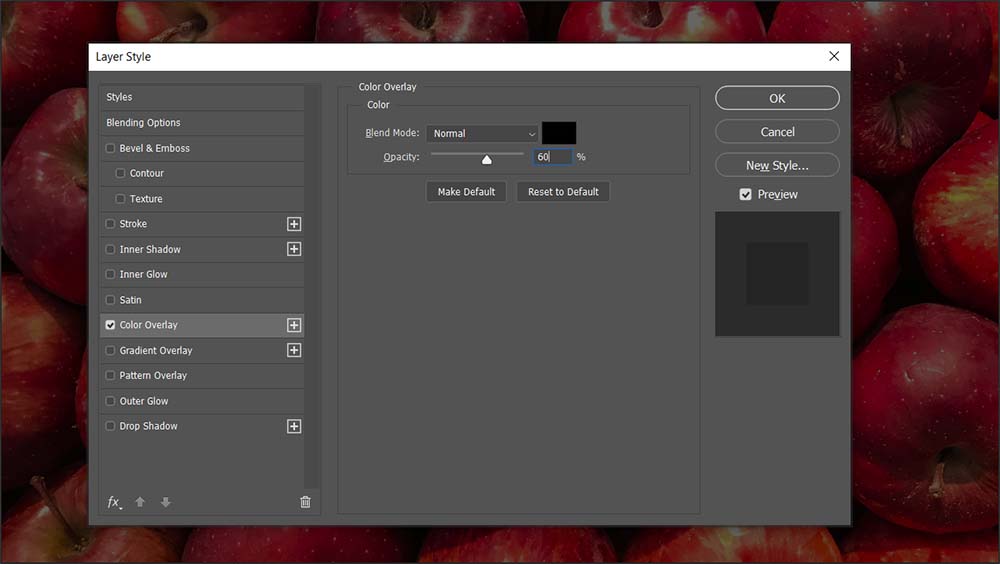 Photoshop setting black overlay