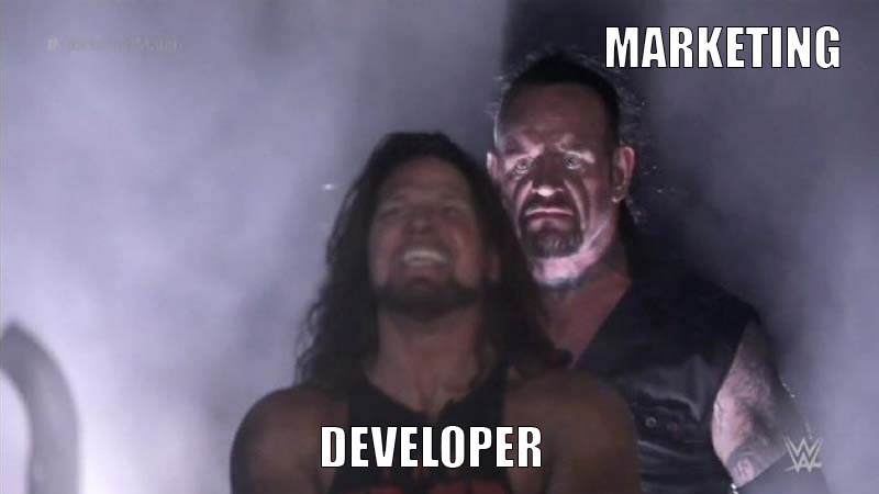 Developer getting surprised by marketing